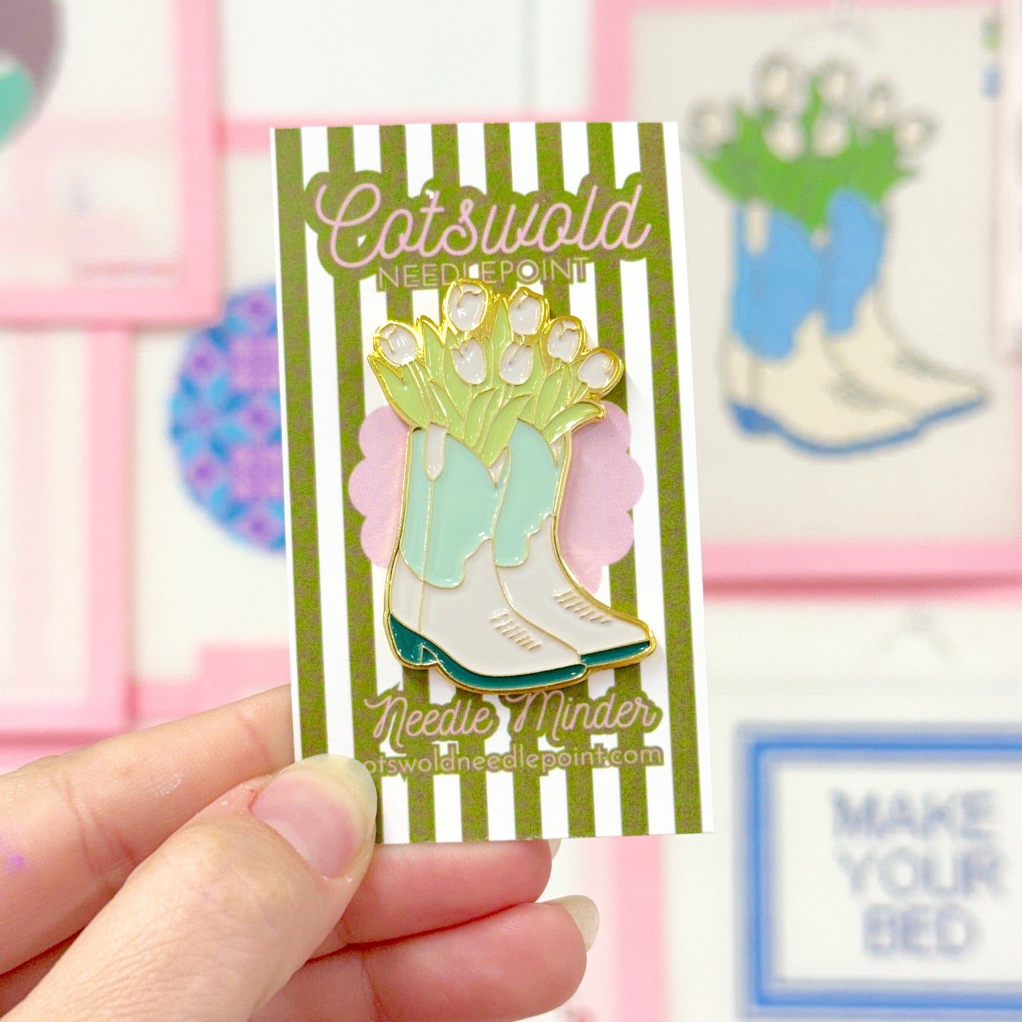 Tulip cowgirl boots magnetic needle minder by Cotswold Needlepoint