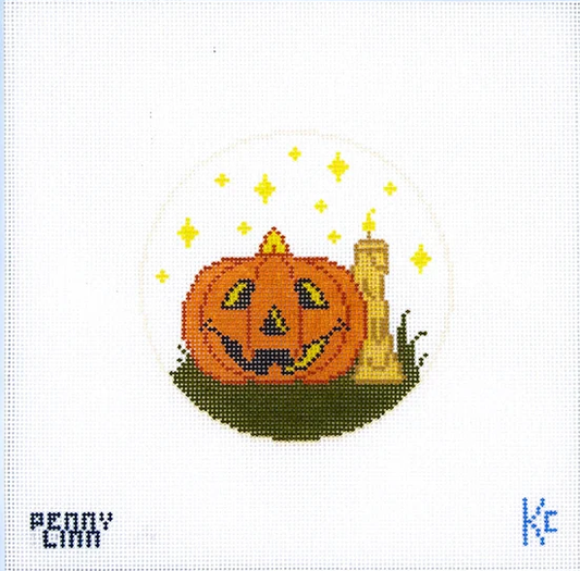 Vintage Halloween Jack O Lantern Needlepoint Canvas, 18 mesh, 4" x 4", Halloween Ornament