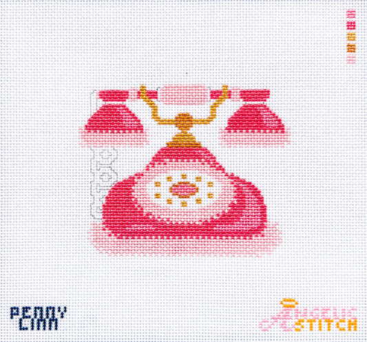 Y2K Fuzzy Rotary Phone Pink needlepoint canvas