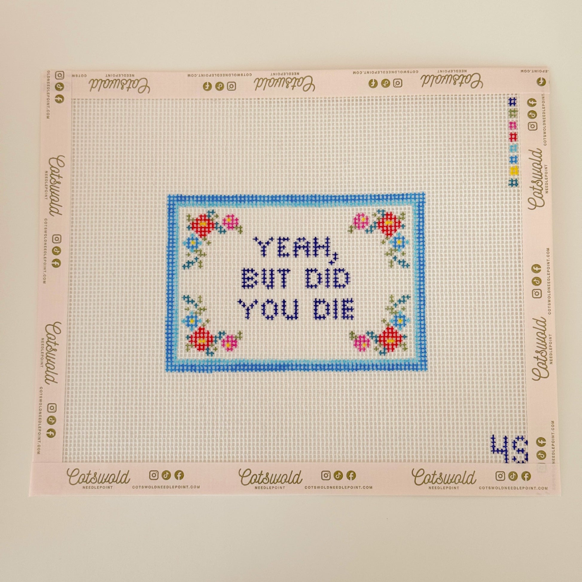 Yeah But Did You Die Needlepoint Canvas by 4 Stitches and Giggles